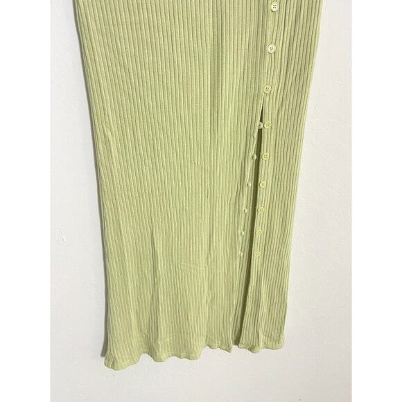 Reformation Skirt S Midi High Rise Ribbed Side Slit Button Sage Green Straight - Picture 4 of 8